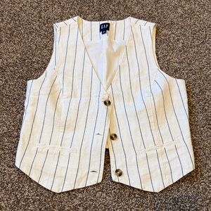 GAP Cream and Navy Vertical-Stripe Linen Blend Vest